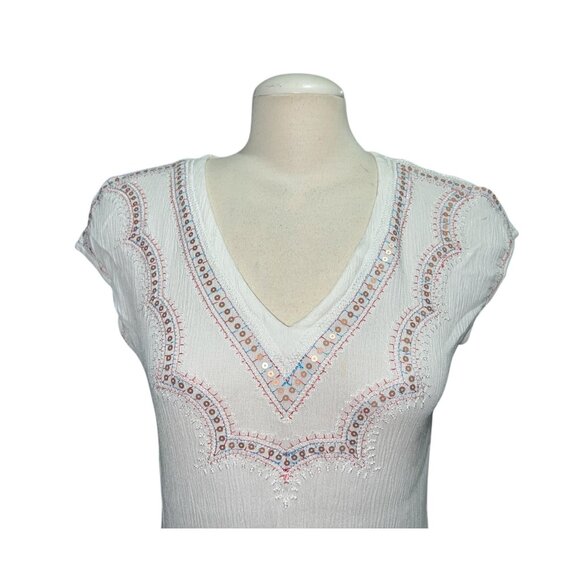 Magnolia South White Embroidered V-Neck Cap Sleeve Tunic Top With Side Slits - Picture 7 of 9